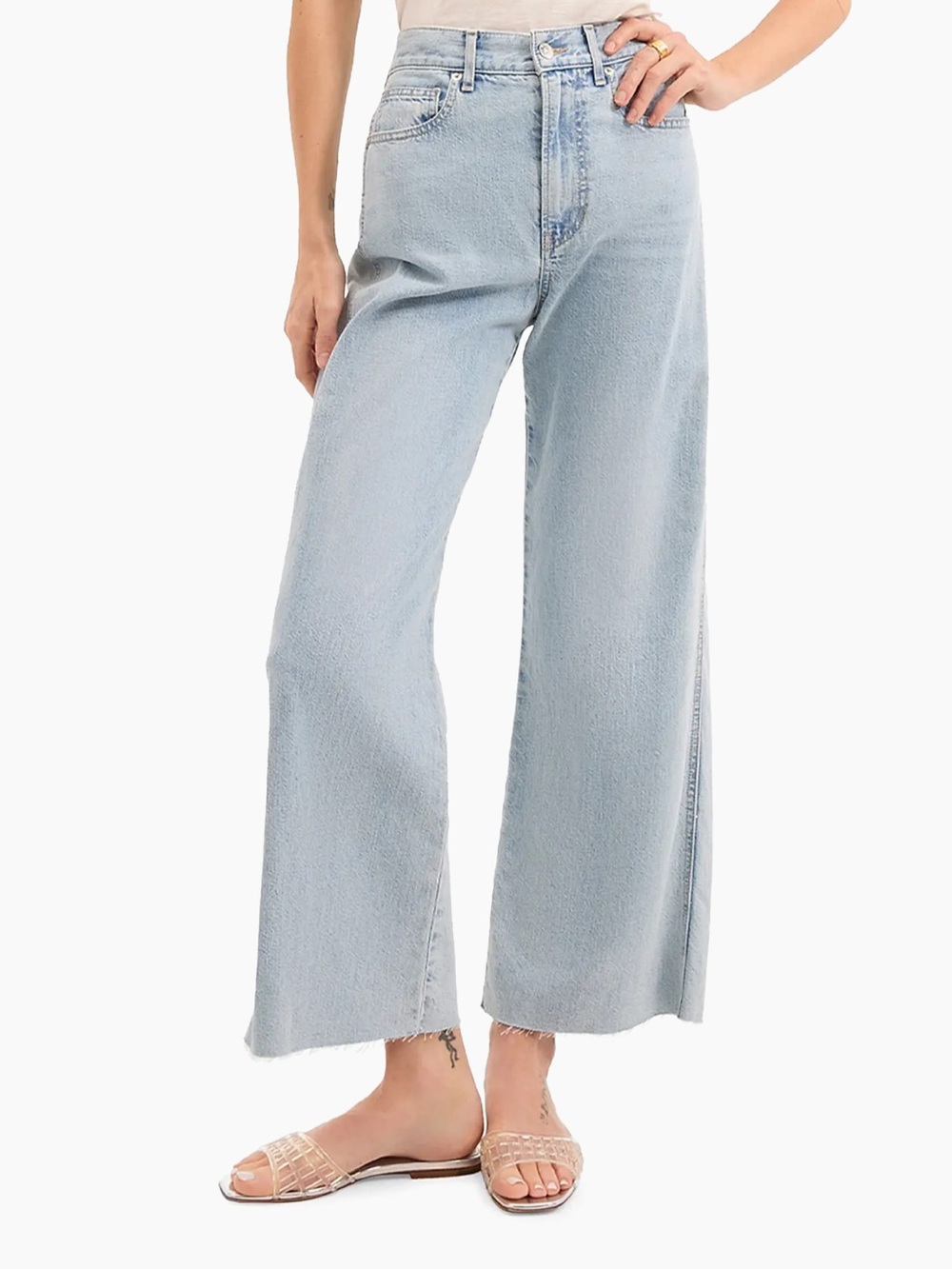 NWT Veronica Beard Taylor High Rise Wide Leg Crop Jeans Pale Stone Blue 30 - Picture 2 of 9